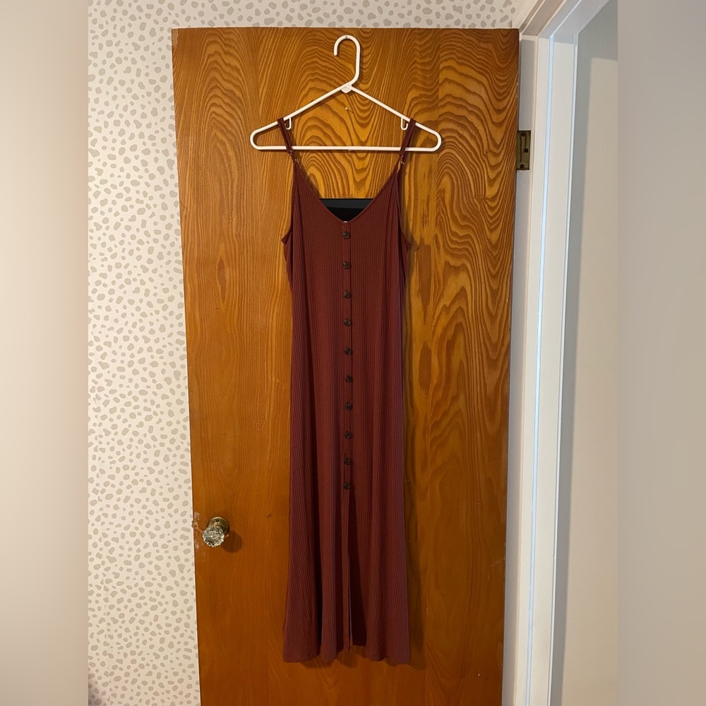 Loft ribbed knit button front spaghetti strap midi dress